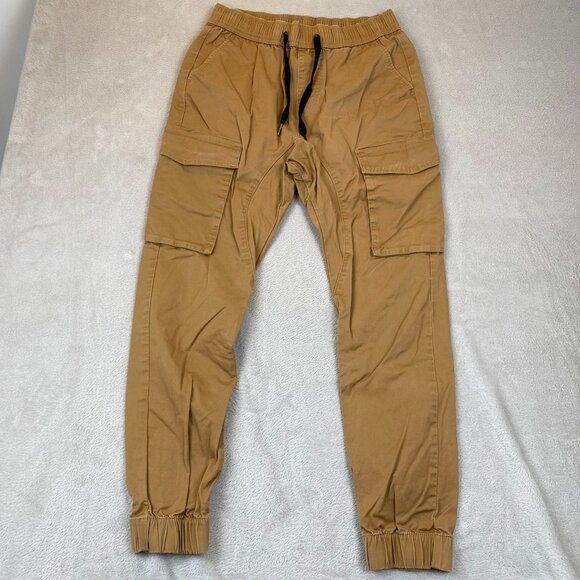 ItalyMorn Sunrise Mens Jogger Pants Small Khaki Cargo Tan Drawstring Tapered - Picture 14 of 15